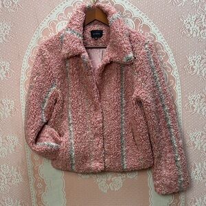 En Saison Pink and Gray Teddy Jacket